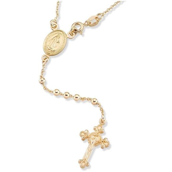 18k gold over sterling Rosary Cross Y Necklace - Picture 2 of 4